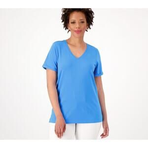 Belle by Kim Gravel Size 3X Primabelle Knit Short Sleeve V-Neck Top Blue